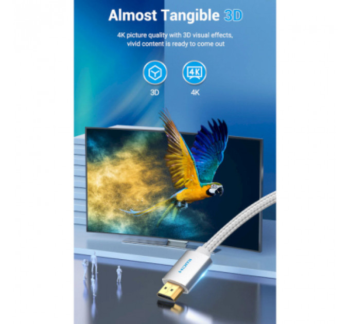 Кабель мультимедійний HDMI to HDMI 2.0m V2.0 4K 60Hz Silver Metal Type Vention (AABIH)