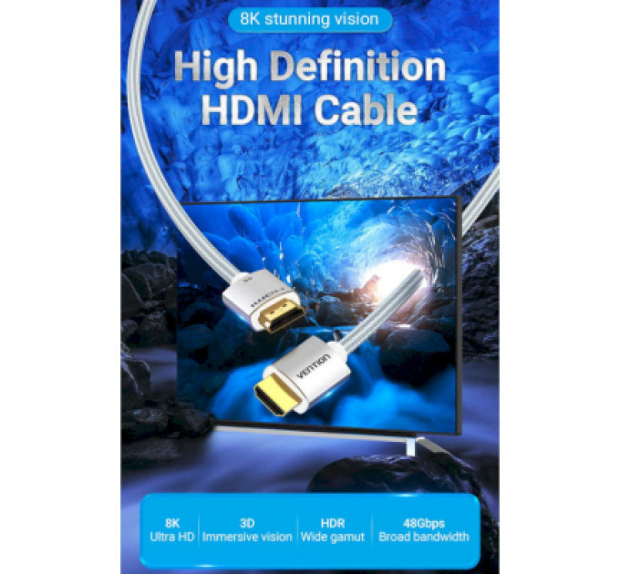 Кабель мультимедійний HDMI to HDMI 2.0m V2.1 8K 60Hz Silver Metal Type Vention (ALCIH)