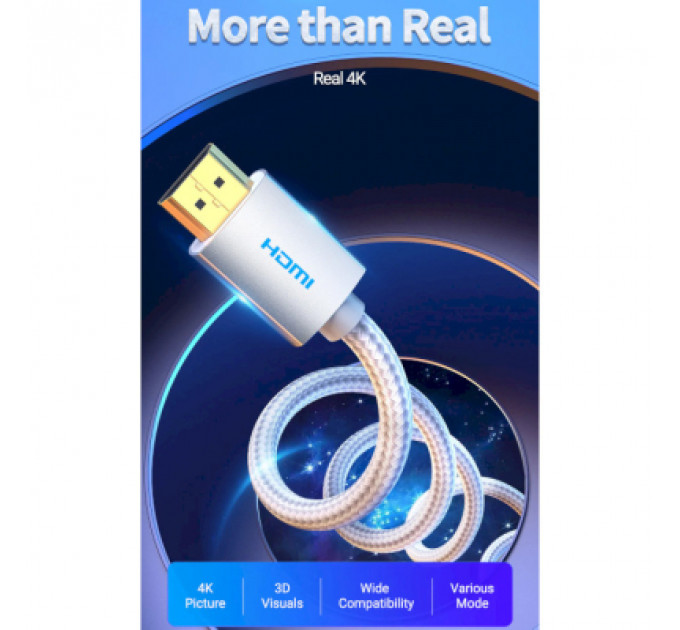 Кабель мультимедійний HDMI to HDMI 3.0m V2.0 4K 60Hz Silver Metal Type Vention (AABII)