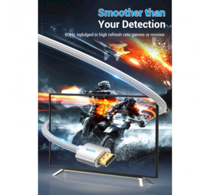 Кабель мультимедійний HDMI to HDMI 10.0m V2.0 4K 60Hz Silver Metal Type Vention (AABIL)