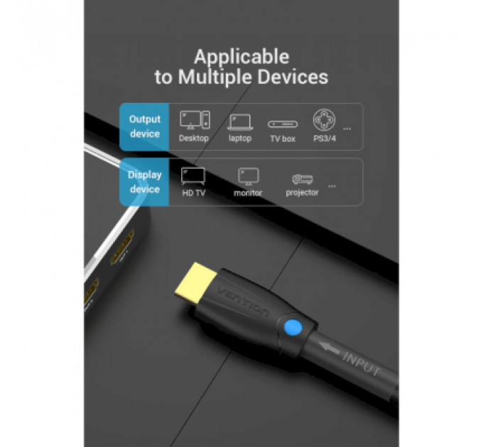 Кабель мультимедійний HDMI to HDMI 10.0m V2.0 Engineering 4K 60Hz 18Gbps HD 7.1 PVC Black Vention (AAMBL)