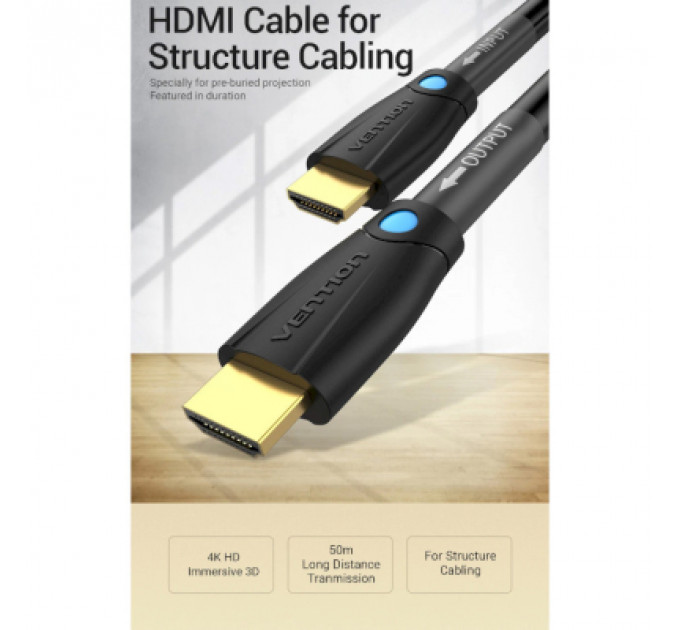 Кабель мультимедійний HDMI to HDMI 10.0m V2.0 Engineering 4K 60Hz 18Gbps HD 7.1 PVC Black Vention (AAMBL)