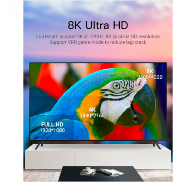 Кабель мультимедійний HDMI to HDMI 15.0m V2.1 Optical 8K 60Hz 48Gbps Dolby 7.1 TPE Black Metal Type Vention (AAZBN)