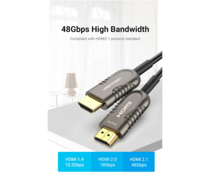 Кабель мультимедійний HDMI to HDMI 15.0m V2.1 Optical 8K 60Hz 48Gbps Dolby 7.1 TPE Black Metal Type Vention (AAZBN)