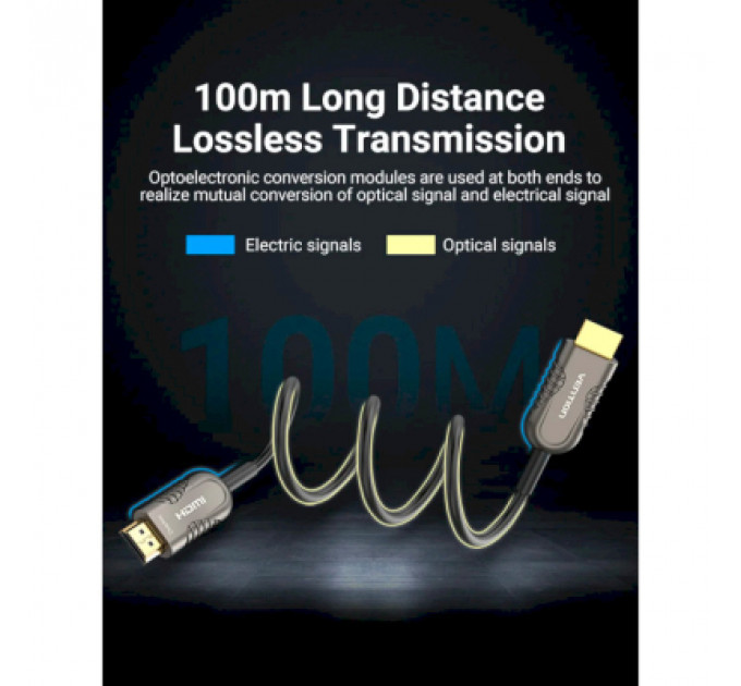 Кабель мультимедійний HDMI to HDMI 15.0m V2.1 Optical 8K 60Hz 48Gbps Dolby 7.1 TPE Black Metal Type Vention (AAZBN)