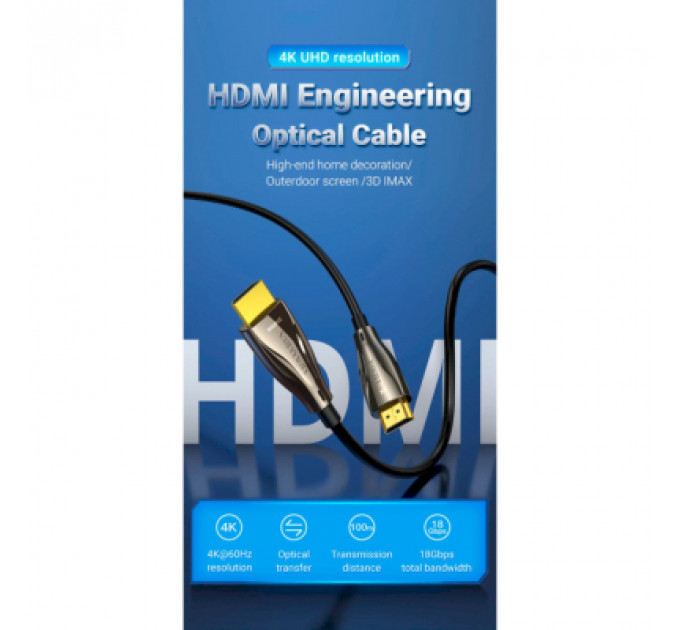 Кабель мультимедійний HDMI to HDMI 20.0m V2.0 Optical 4K 60Hz 18Gbps Dolby 7.1 PVC Black Zinc Alloy Vention (ALABQ)