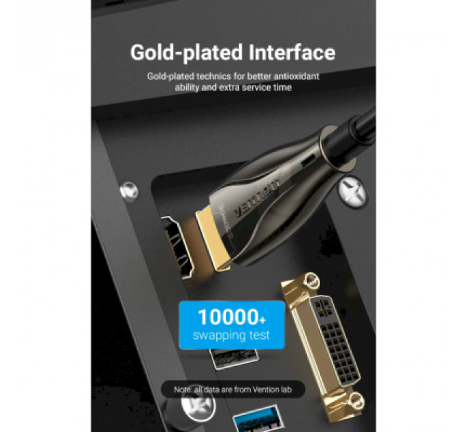 Кабель мультимедійний HDMI to HDMI 20.0m V2.0 Optical 4K 60Hz 18Gbps Dolby 7.1 PVC Black Zinc Alloy Vention (ALABQ)