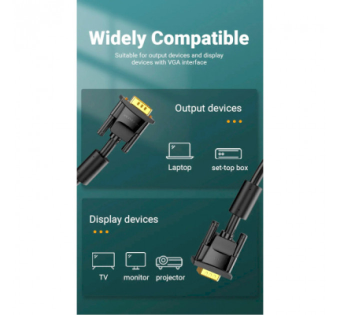 Кабель мультимедійний VGA 15M-15M 1.5m ferrite Vention (DAEBG)