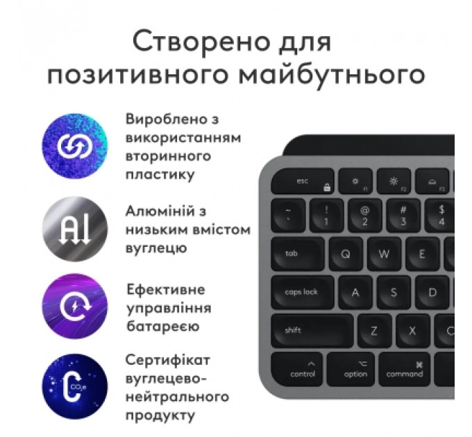 Клавіатура Logitech MX Keys S для MAC Bluetooth/Wireless UA Space Grey (920-011637)