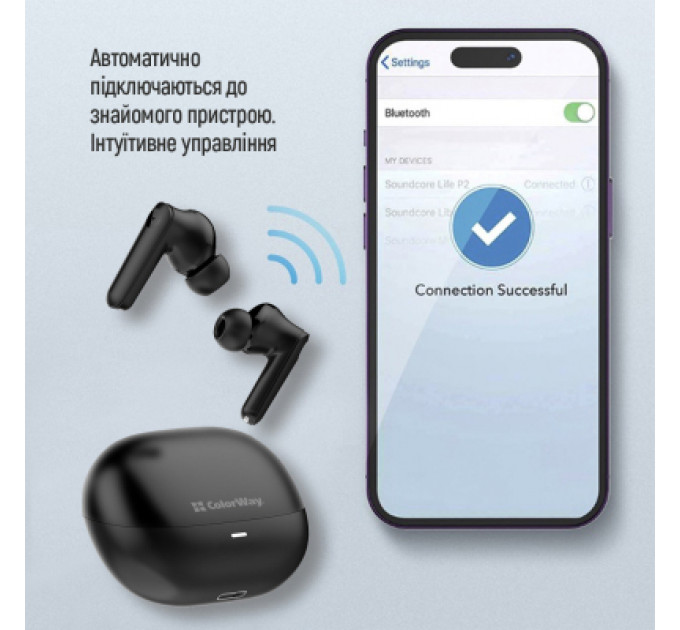 Навушники ColorWay Slim TWS-1 Earbuds Long Life Black (CW-TWS1BK1)