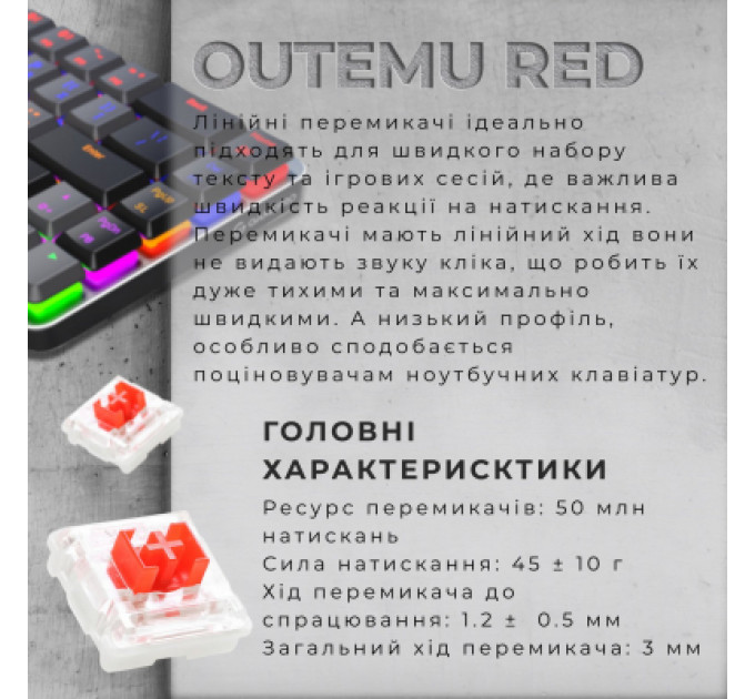 Клавіатура GamePro MK122R Red Swich Low Profile Wireless Dark Gray (MK122R)