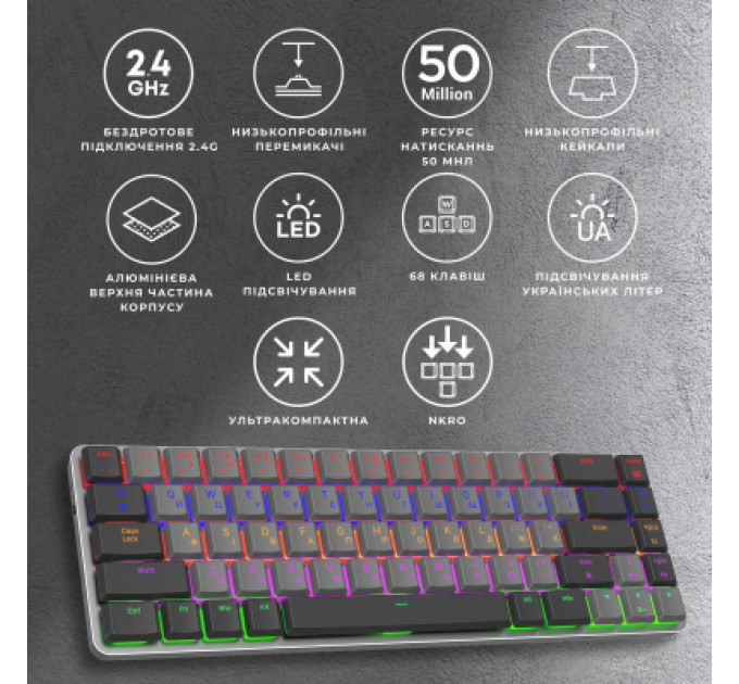 Клавіатура GamePro MK122R Red Swich Low Profile Wireless Dark Gray (MK122R)
