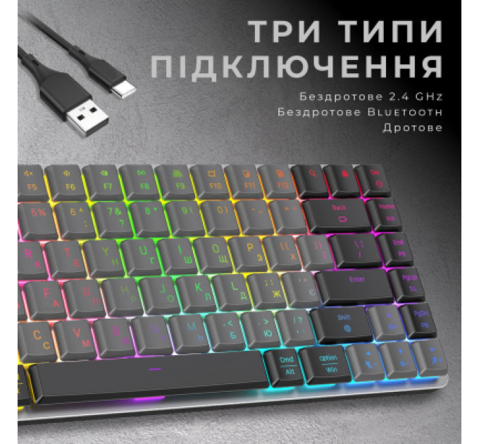 Клавіатура GamePro MK230R Red Swich Low Profile RGB Wireless/Bluetooth/USB Dark Gray (MK230R)