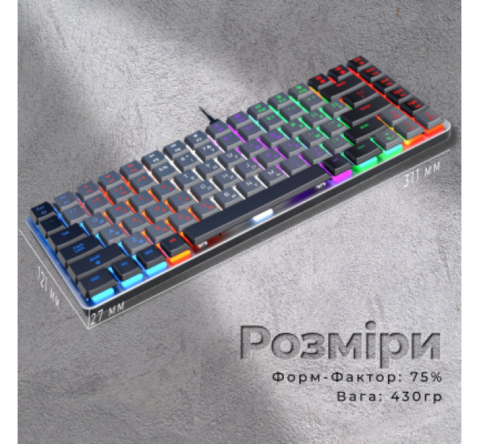 Клавіатура GamePro MK140R Red Swich Low Profile USB Dark Gray (MK140R)