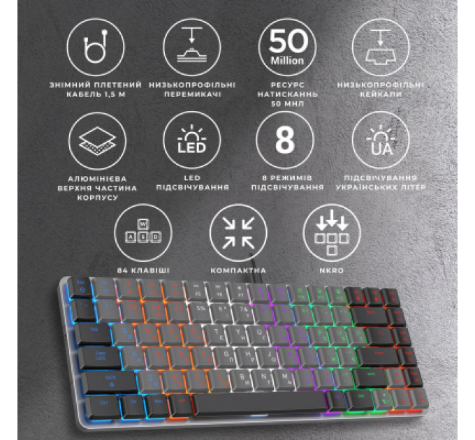 Клавіатура GamePro MK140R Red Swich Low Profile USB Dark Gray (MK140R)