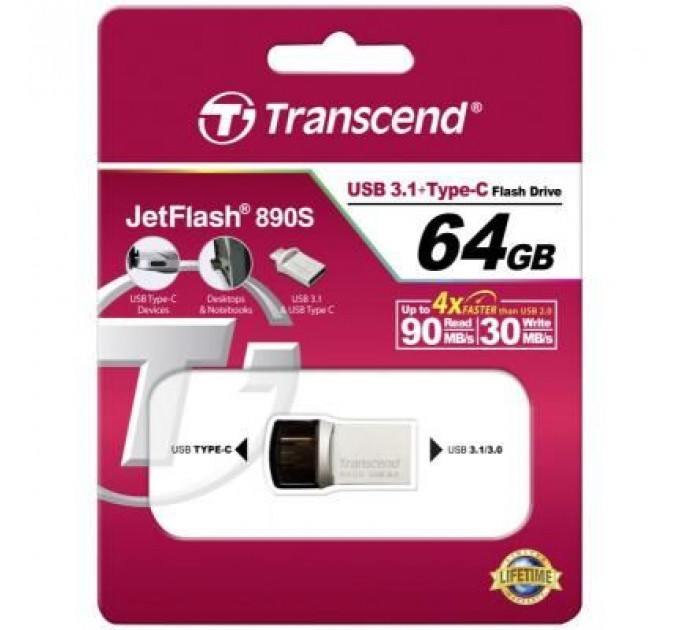 USB флеш накопичувач Transcend 64GB JetFlash 890S USB 3.1 (TS64GJF890S)
