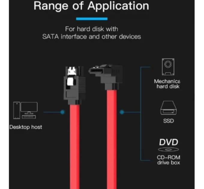 Кабель для передачі даних SATA 3.0 7pin F/F 0.5m L Red Vention (KDDRD)