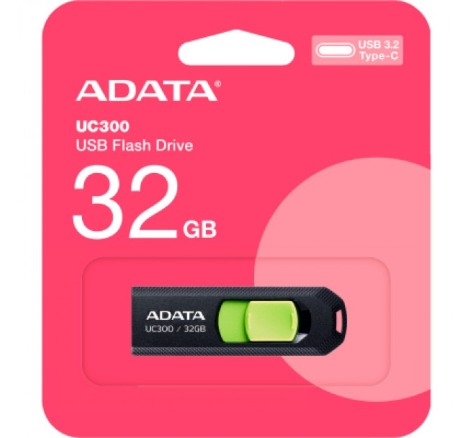 USB флеш накопичувач ADATA 32GB UC300 Black/Green Type-C USB 3.2 (ACHO-UC300-32G-RBK/GN)