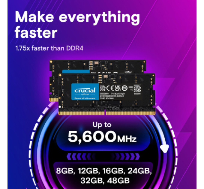 Micron Модуль пам'яті для ноутбука SoDIMM DDR5 16GB 4800 MHz Micron (CT32G48C40S5T)
