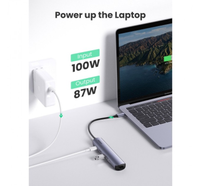 Ugreen Концентратор Ugreen USB3.0 Type-C to HDMI 4K30Hz/USB 3.0x2/RJ45/PD CM418 (10919)