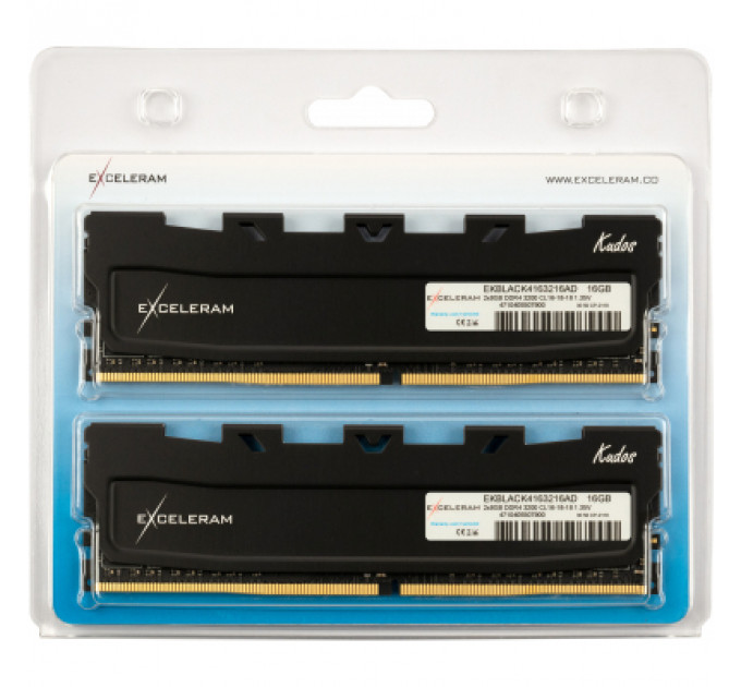 Модуль пам'яті для комп'ютера DDR4 16GB (2x8GB) 3200 MHz Kudos Black eXceleram (EKBLACK4163216AD)