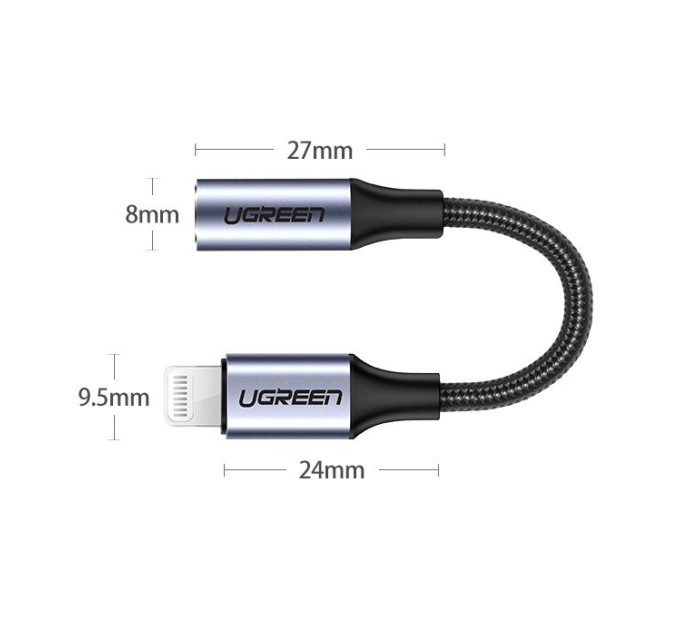 Ugreen Перехідник Lightning to 3.5mm 10cm Headphone Jack Adapter Model US211 gray Ugreen (30756)