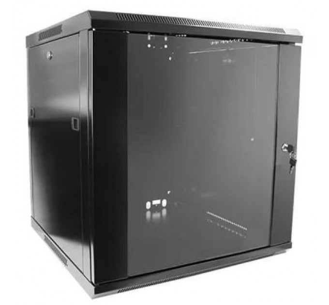Шафа настінна Hypernet 12U 19" 600x450, glass door, black (WMNC-12U-FLAT-BLACK)
