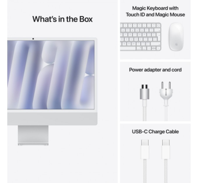Комп'ютер Apple 24" iMac Retina 4.5K / Apple M4 (10-c/CPU, 10-c/GPU), 16, 256, Silver (MWUU3UA/A)
