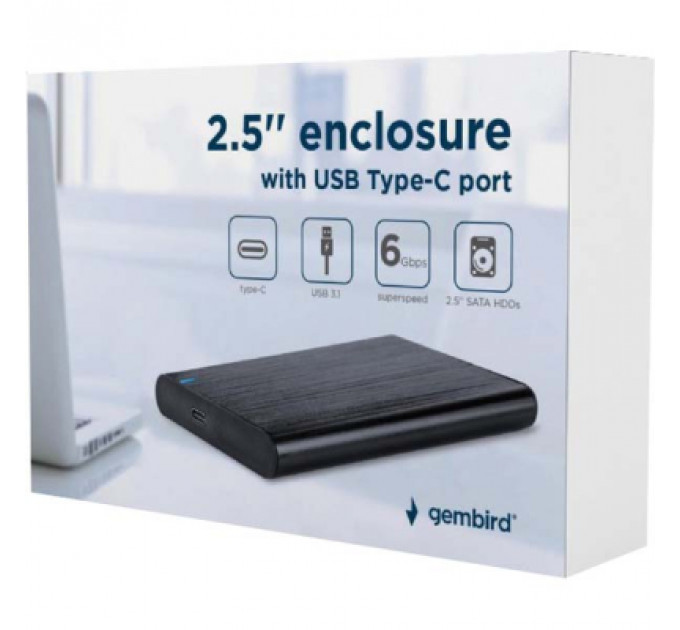 Кишеня зовнішня Gembird 2.5" USB3.1 alum black (EE2-U3S-6)