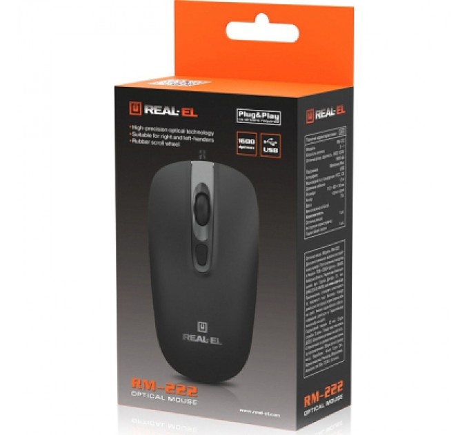 Мишка REAL-EL RM-222 USB Black/Gray (EL123200040)