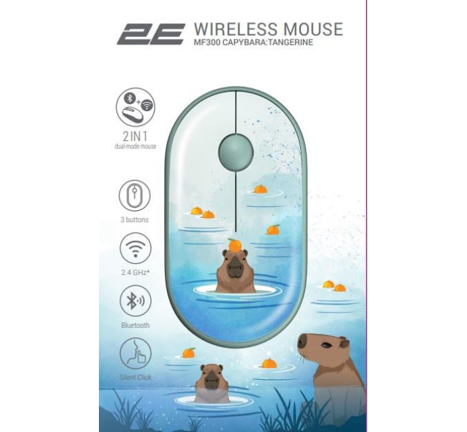 2E Мишка 2E MF300 CAPYBARATANGERINE Silent Wireless/Bluetooth Green (2E-MF300WCAPIBARAGN)