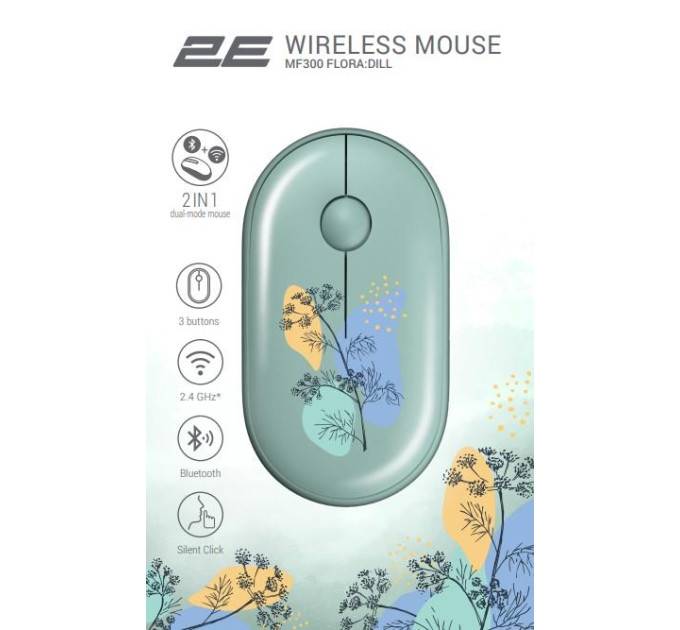 2E Мишка 2E MF300 FLORADILL Silent Wireless/Bluetooth Green (2E-MF300WFLORAGN)