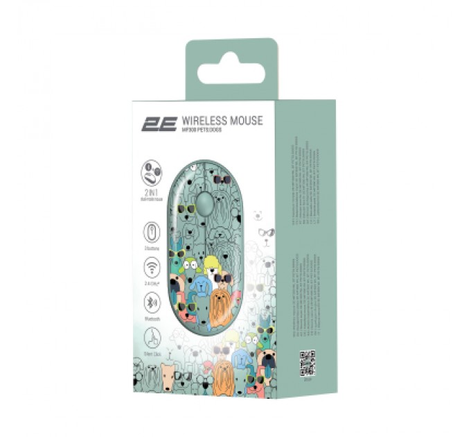 Мишка 2E MF300 PETSDOGS Silent Wireless/Bluetooth Green (2E-MF300WPETSGN)