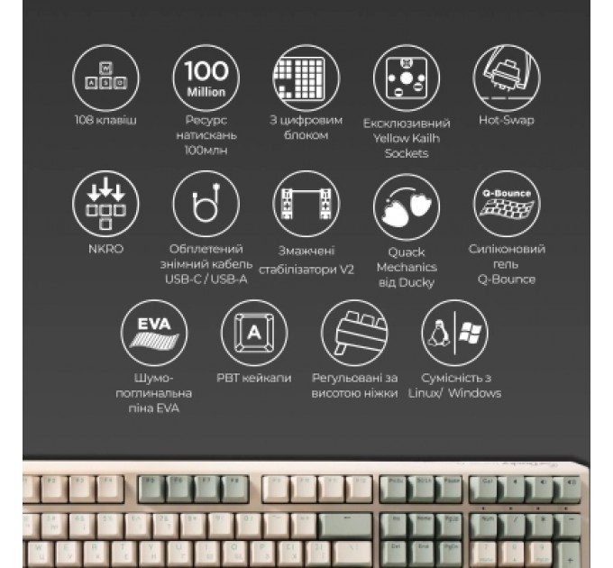 Ducky Клавіатура Ducky One 3 Cherry MX Brown UA USB Cream (DKON2108-BUAPXМAEGGC1)