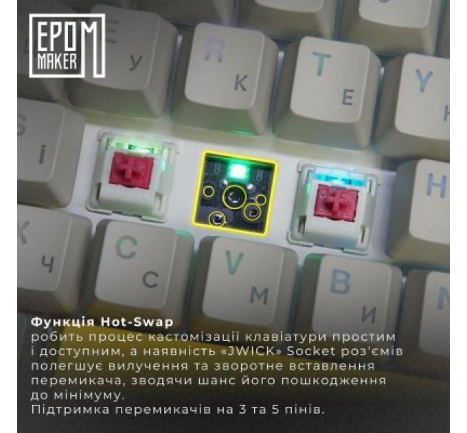 Клавіатура Epomaker EP64 60 Mulan Switch Hot-Swap RGB Wireless/Bluetooth/USB UA White (EP64-W-M)