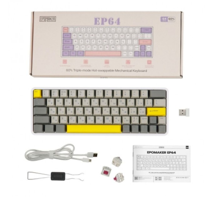 Клавіатура Epomaker EP64 60 Mulan Switch Hot-Swap RGB Wireless/Bluetooth/USB UA White (EP64-W-M)