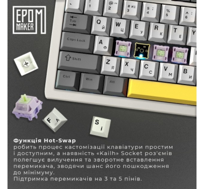 Клавіатура Epomaker Shadow-S TKL Mulan Switch Hot-Swap LCD Screen RGB Wireless/Bluetooth/USB UA White (SHS-W-M)