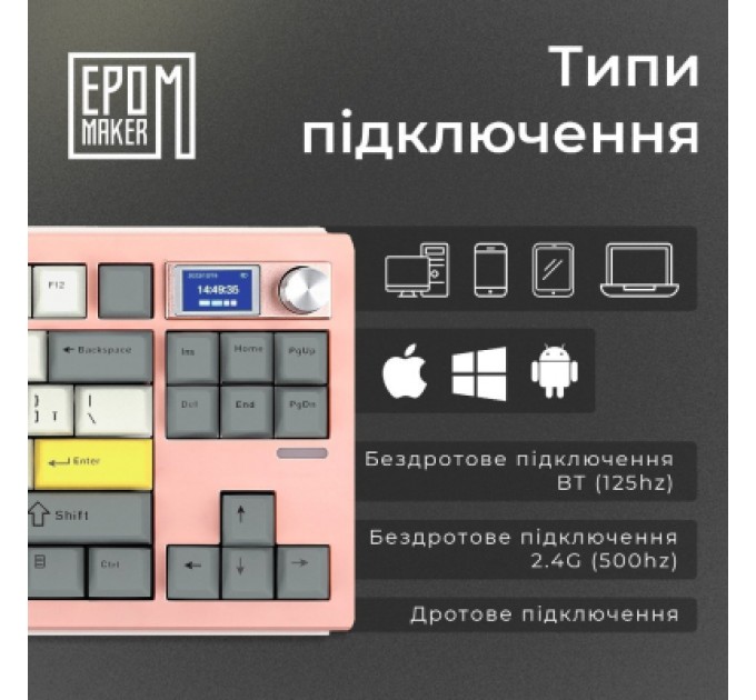 Клавіатура Epomaker Shadow-S TKL Mulan Switch Hot-Swap LCD Screen RGB Wireless/Bluetooth/USB UA Pink (SHS-P-WL)
