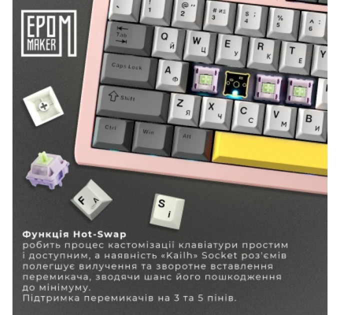 Клавіатура Epomaker Shadow-S TKL Mulan Switch Hot-Swap LCD Screen RGB Wireless/Bluetooth/USB UA Pink (SHS-P-WL)