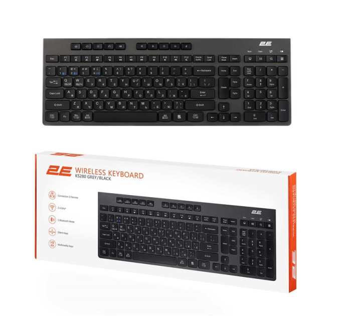 2E Клавіатура 2E KS280 Wireless/Bluetooth Black-Gray (2E-KS280WBGR_UA)