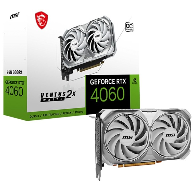 MSI Відеокарта GF RTX 4060 8GB GDDR6 Ventus 2X White OC MSI (GeForce RTX 4060 VENTUS 2X WHITE 8G OC)
