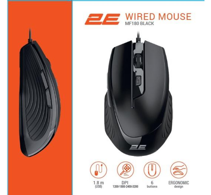 2E Мышь 2E MF180 USB Black (2E-MF180UB)
