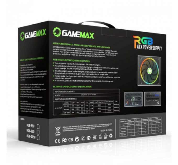 Блок живлення Gamemax 1050W 80 Gold ARGB (RGB-1050 PRO)