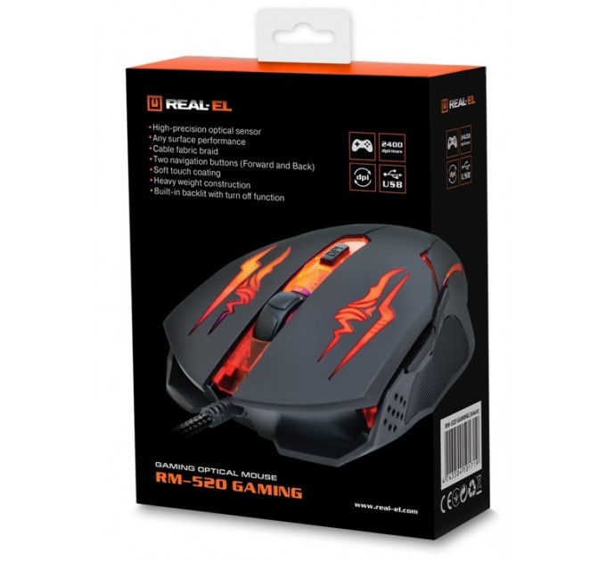Миша REAL-EL RM-520 Gaming Black  (EL123200020)