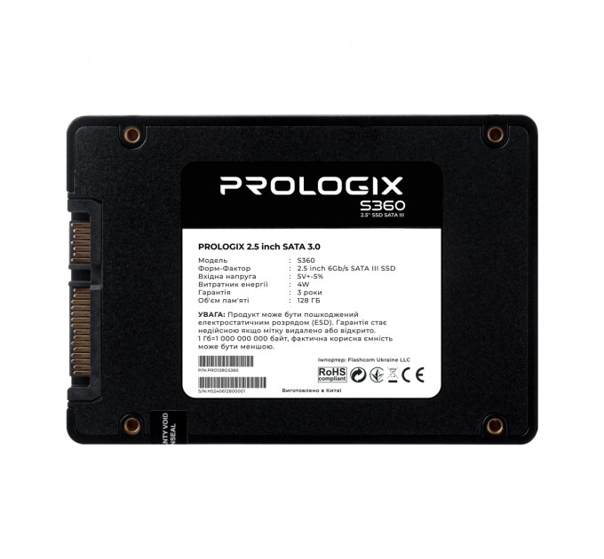 Накопичувач SSD  128GB Prologix S360 2.5" SATAIII TLC (PRO128GS360)