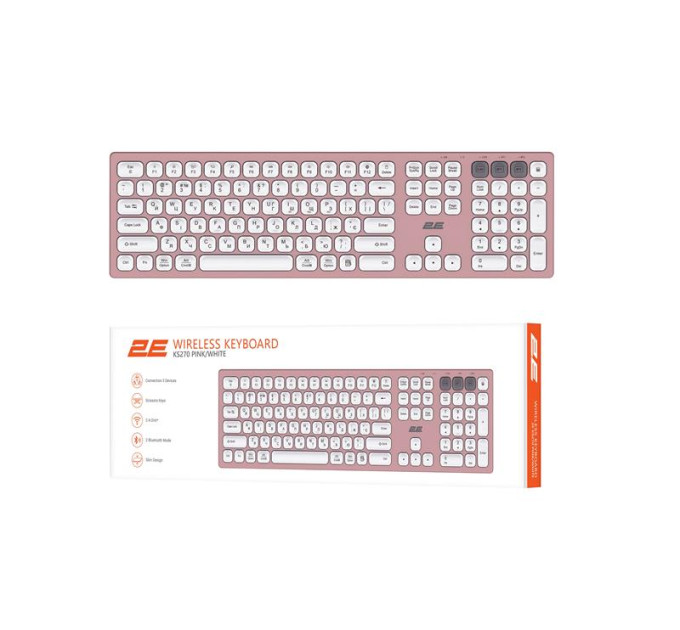 2E Клавиатура беспроводная 2E KS270 WL/BT EN/UKR Pink/White (2E-KS270WBPN_UA)