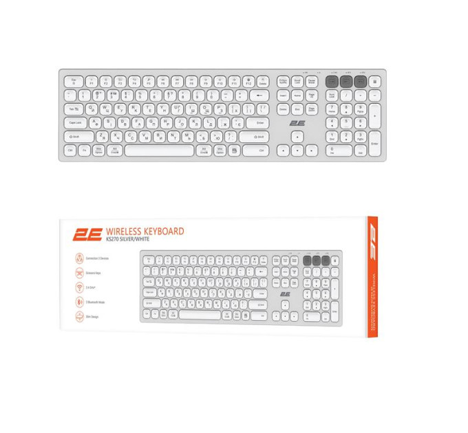 2E Клавиатура беспроводная 2E KS270 WL/BT EN/UKR Silver/White (2E-KS270WBWH_UA)