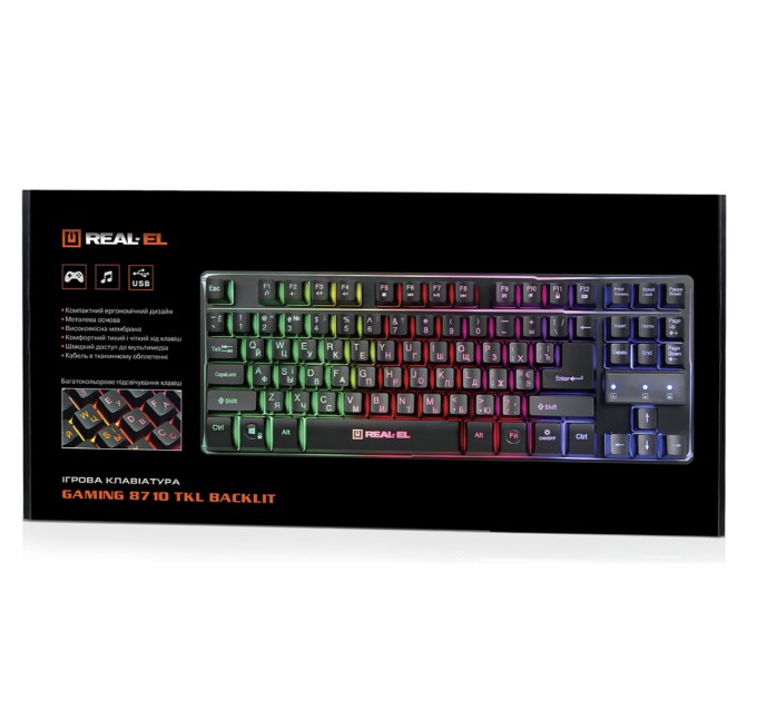 Клавіатура REAL-EL Gaming 8710 TKL Backlit Ukr Black