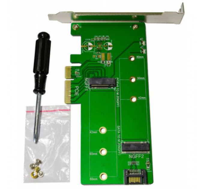 Контролер Maiwo Multi-Size PCIex4 & SATA to M.2 (M-Key or B-key) KT015 SSD (45774)