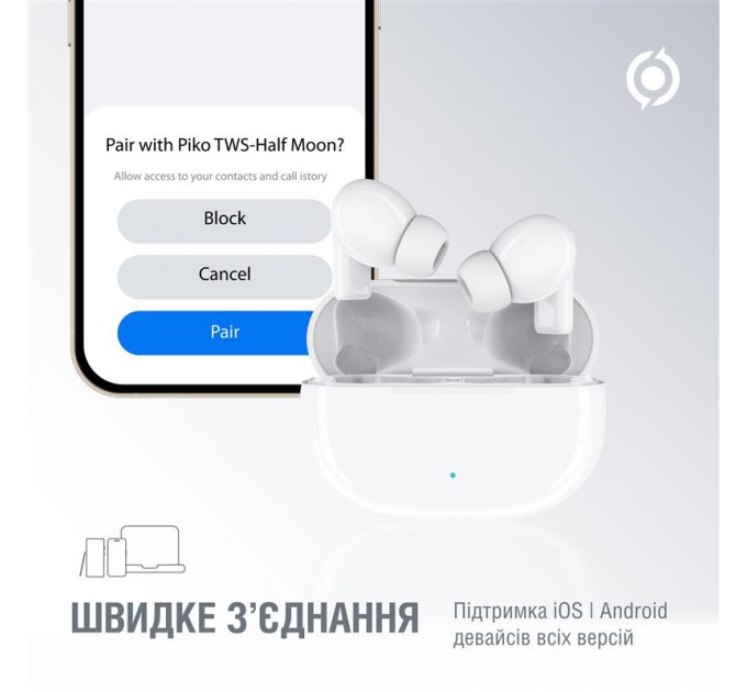 Bluetooth-гарнитура Piko TWS-HalfMoon White (1283126583391)